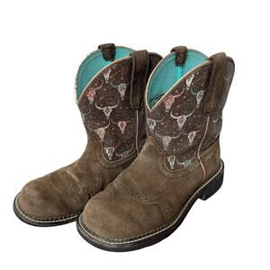 Ariat Fatbaby Boots Women's 8 Brown Leather Skull Embroidery Turquoise Western